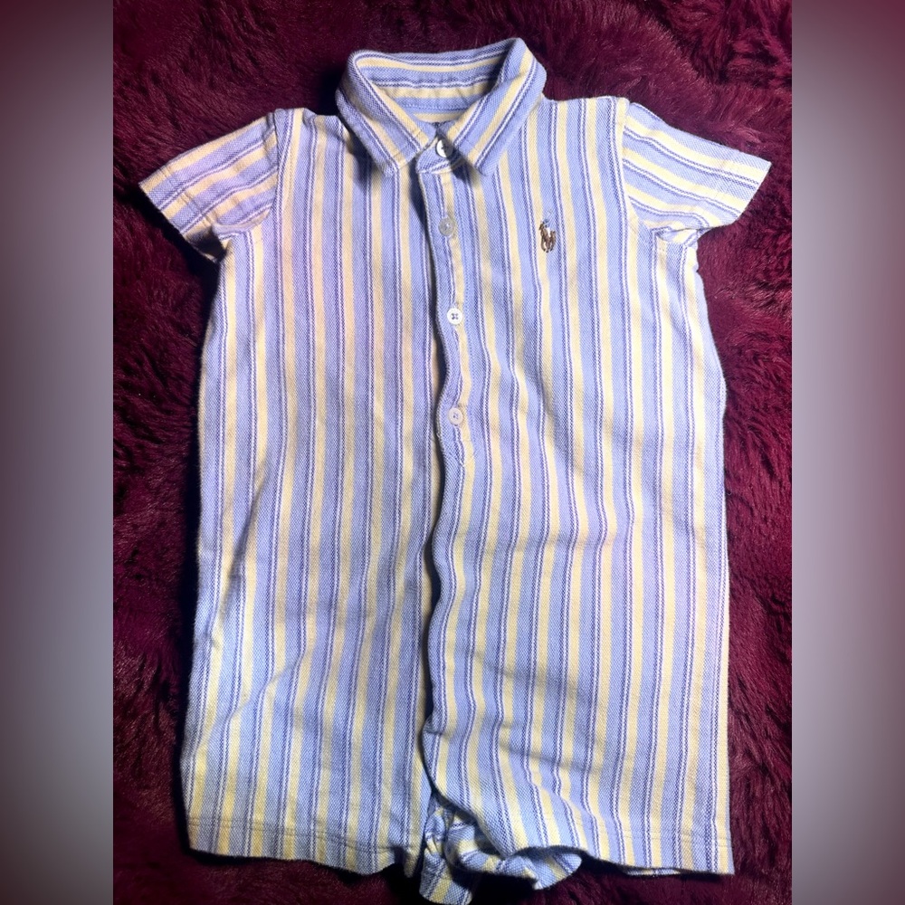 Ralph Lauren Baby Boy Oxford Shortall - Blue and Yellow Stripes